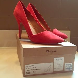 Madewell Mira Heel in Bright Flame coral red, 6.5